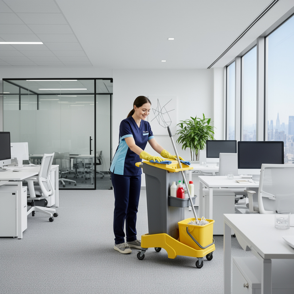 Équipe de nettoyage professionnelle avec technologie
